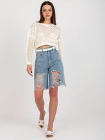 Hurt Niebieskie długie szorty jeansowe z dziurami