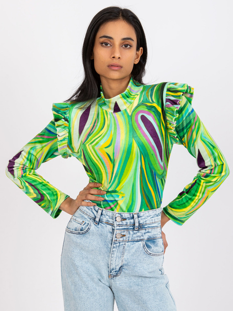 Zielona welurowa bluzka z falbankami Lina