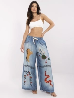 Niebieskie spodnie palazzo z imitacją jeansu