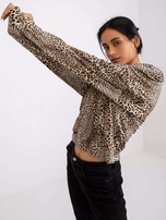 Beżowo-czarna bluzka welurowa w panterkę Reagan