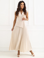 Jasnobeżowa elegancka sukienka z paskiem RUE PARIS