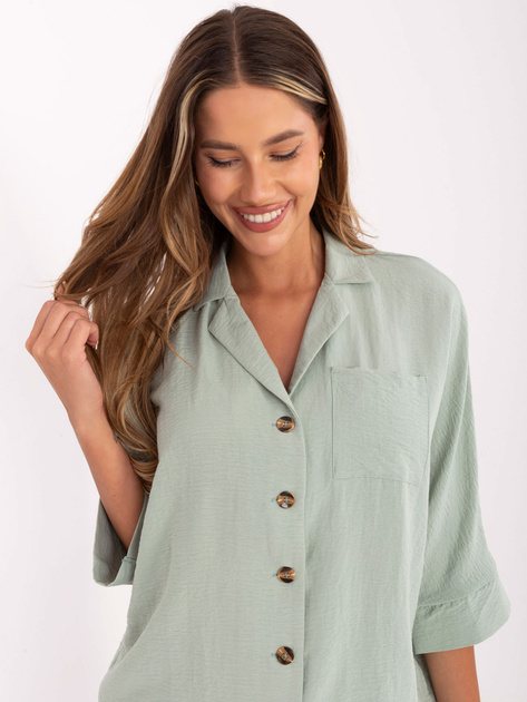 Pistacjowa koszula z ozdobnymi guzikami RUE PARIS