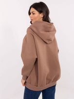 Hurt Brązowa damska bluza kangurka z ociepleniem