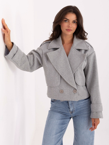 Szary krótki płaszcz z pagonami RUE PARIS