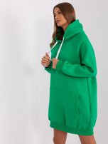 Hurt Zielona długa bluza kangurka z kapturem i ociepleniem