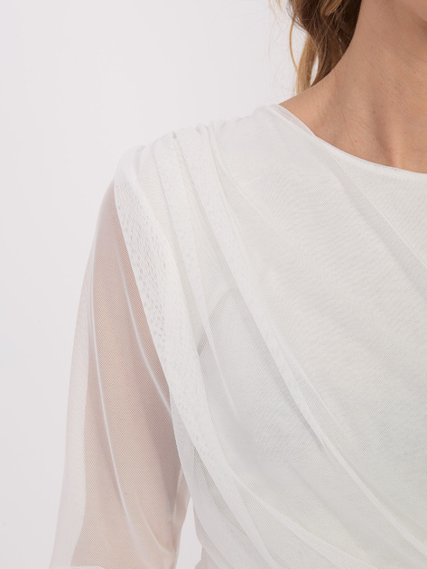Biała wizytowa bluzka z drapowaniem