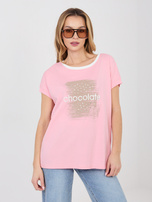 Pastelowa różowa casualowa bluzka z okrągłym dekoltem