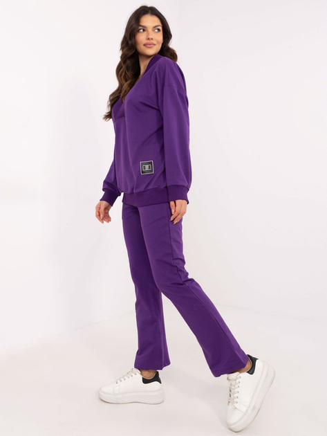 Hurt Ciemnofioletowy dresowy komplet z prostymi spodniami