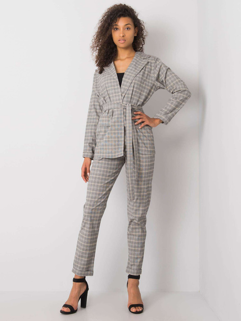 Szaro-beżowa marynarka w kratę Saskia