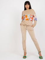 Hurt Beżowy dwuczęściowy komplet welurowy ze spodniami RUE PARIS