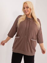 Didmeninė brąžinė medvilninė bluzonė plius dydžio su užrašais.