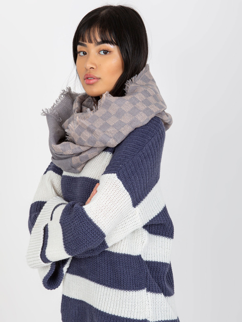 Hurt Szaro-jasnoróżowy damski komin zimowy w kratkę