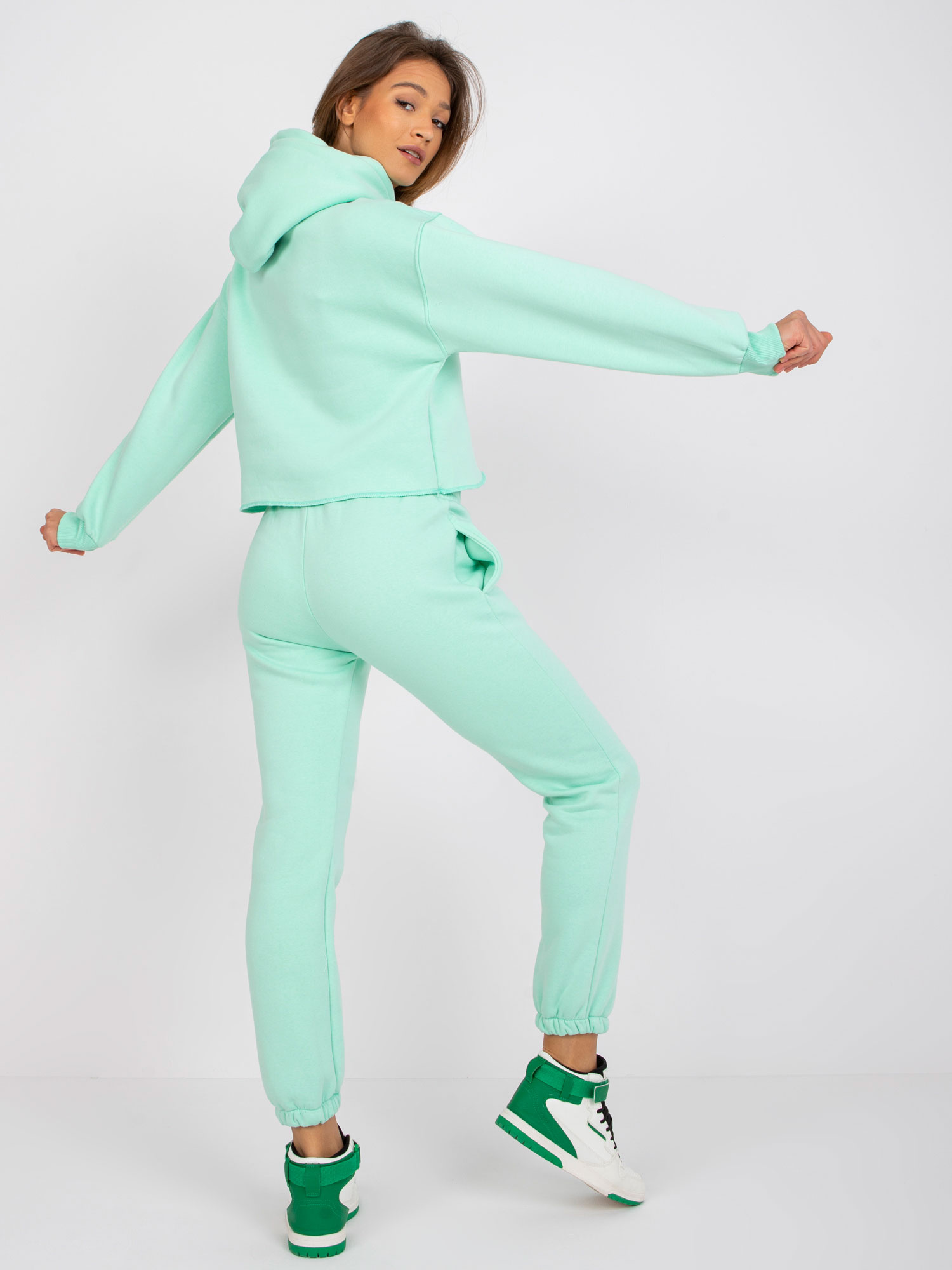 Minzfarbener Hoodie-Set mit hohem Bund Laraina.