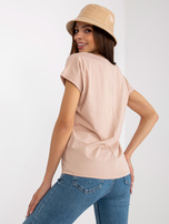 Hurtownia Beżowy damski t-shirt basic z dekoltem w serek 