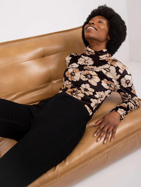 Czarno-beżowa bluzka welurowa z nadrukiem Cornelia