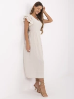 Jasnobeżowa letnia sukienka z guzikami na plecach 