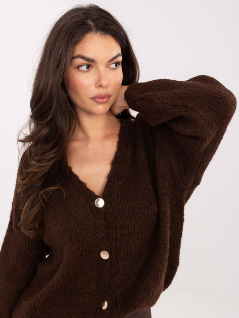 Ciemnobrązowy rozpinany sweter oversize RUE PARIS