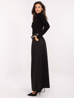 Black palazzo sweatpants with a belt.
