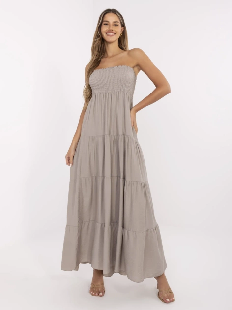 Ciemnobeżowa sukienka z elastycznym marszczeniem