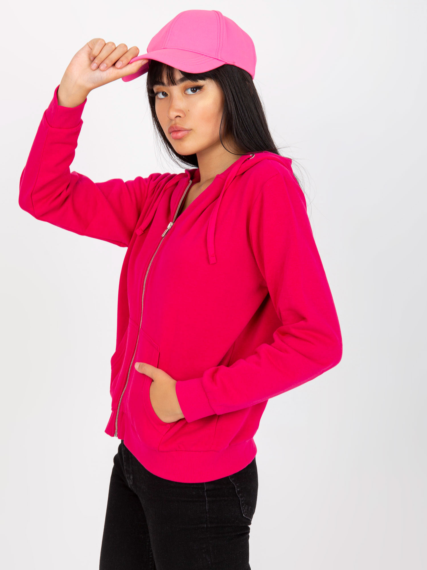 Hurtownia Fuksjowa rozpinana bluza basic z kieszeniami 