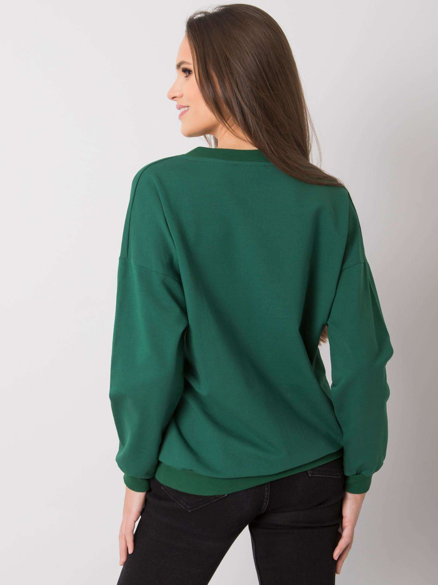 Dunkelgrüner Pullover mit Applikation Marsylia RUE PARIS.