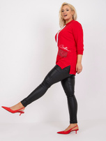 Czerwona bawełniana tunika plus size z aplikacją Sylviane