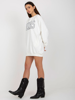 Hurt Ecru-biała długa bluza z napisem i kieszeniami