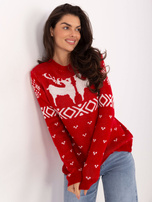Czerwony świąteczny sweter w serduszka 