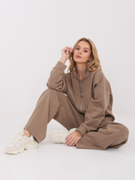 Ciemnobeżowe dresowe spodnie wide leg z kieszeniami