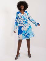 Hurt Niebiesko-beżowa sukienka z printami i dekoltem V