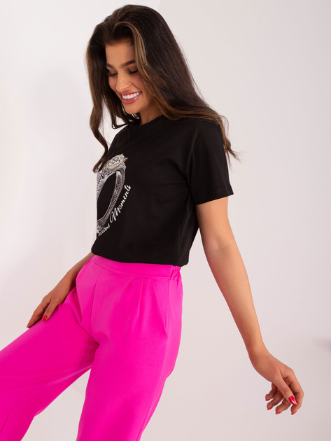 Hurt Czarny bawełniany t-shirt z aplikacjami