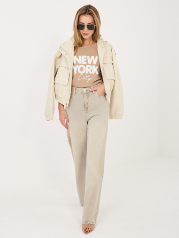 Ciemnobeżowa damska bluzka z krótkim rękawem RUE PARIS 