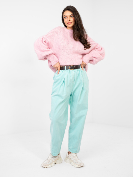 Miętowe sztruksowe spodnie z paskiem