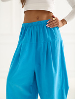 Niebieskie sztruksowe spodnie alladynki bez zapięcia