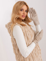 Hurt Beżowe rękawiczki w geometryczny wzór