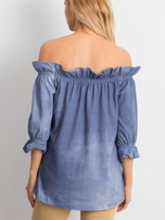 Niebieska bluzka hiszpanka z marszczeniami