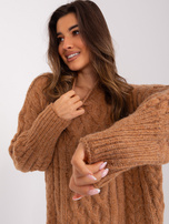 Hurt Camelowy sweter z warkoczami i ściągaczami 