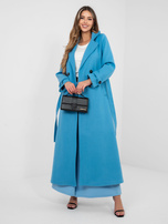 Niebieski dwurzędowy płaszcz z kieszeniami