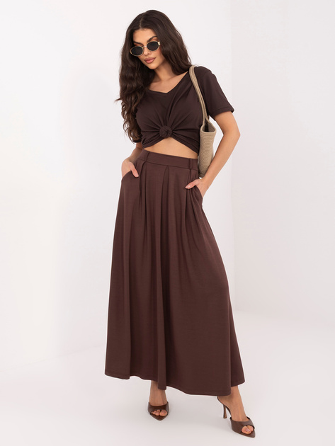 Ciemnobrązowa maxi spódnica z zakładkami