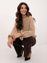 Hurt Ciemnobeżowy sweter oversize z okrągłym dekoltem