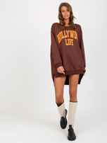 Hurt Ciemnobrązowo-pamarańczowa długa bluza oversize z napisem 