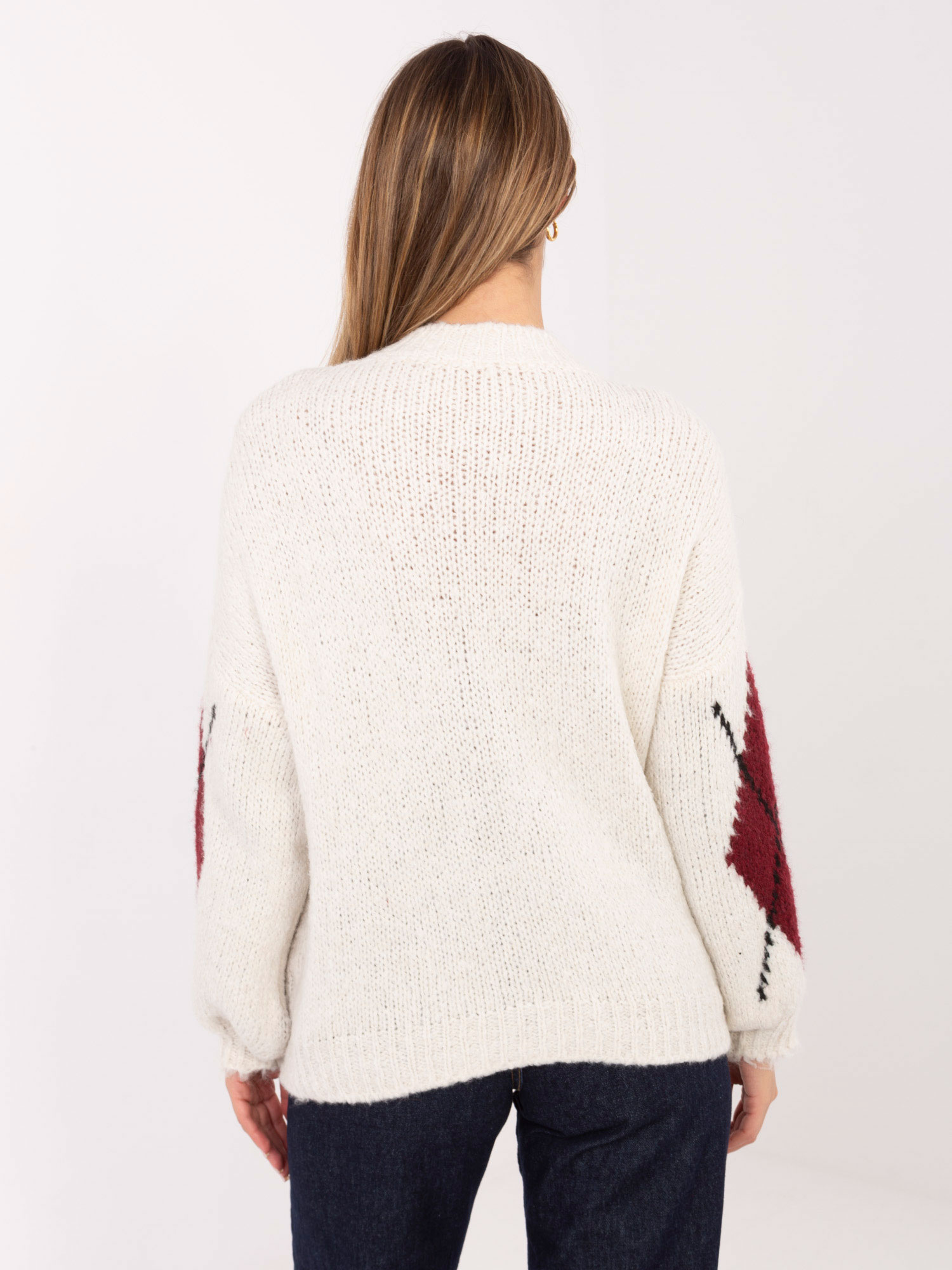 Ecru-bordowy sweter oversize z wełną 