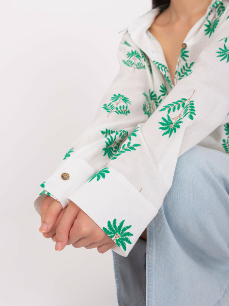 Hurt Ecru-zielona damska koszula oversize we wzory