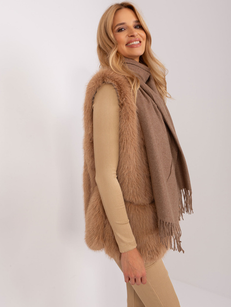 Hurt Ciemnobrązowy szal z frędzlami