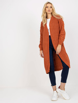 Hurt Ciemnopomarańczowy długi kardigan bez zapięcia RUE PARIS 