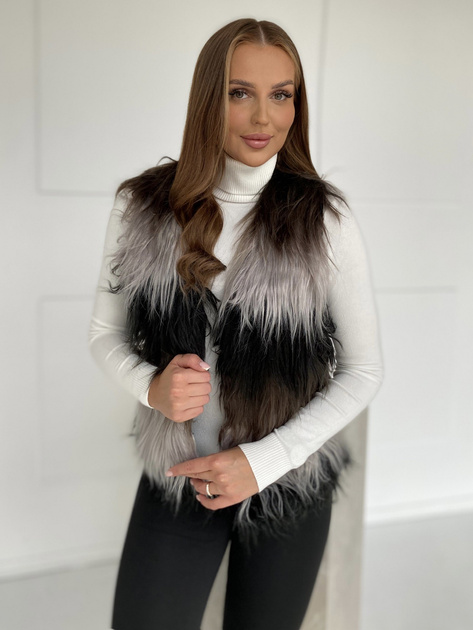Czarno-szara damska kamizelka futrzana Romi