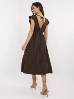 Brązowa muślinowa sukienka z wiązaniem na szyi