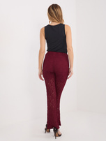 Burgundowe koronkowe spodnie z gumką w pasie