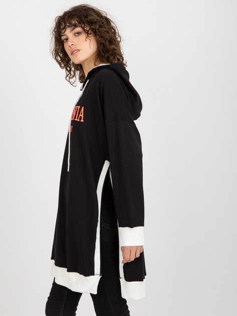 Hurt Czarna długa bluza oversize z napisem i kapturem