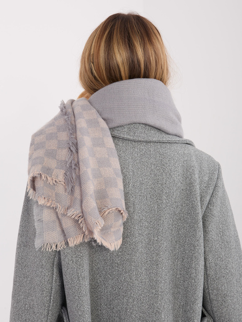 Szaro-jasnoróżowy damski szal z wełną